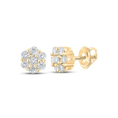 10K Gold Round Diamond Flower Cluster Earrings 1/4 Cttw