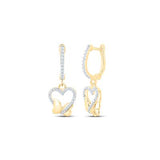 10K Rose Gold Round Diamond Butterfly Heart Dangle Earrings 1/4 Cttw
