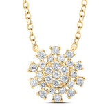 14K Yellow Gold Round Diamond 18-Inch Cluster Necklace 1/5 Cttw