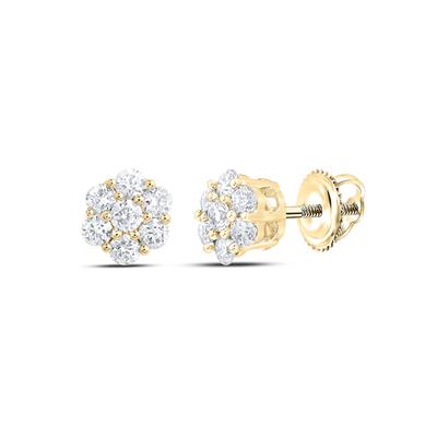 10K Yellow Gold Round Diamond Flower Cluster Earrings 1/3 Cttw