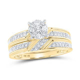 10K Yellow Gold Round Diamond Cluster Matching Wedding Ring Set 1/2 Cttw