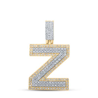 10K Two-Tone Gold Round Diamond Z Initial Pendant 1/2 Cttw