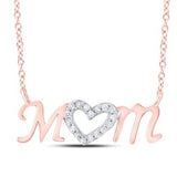 10K Gold Diamond Heart Mom Necklace 1/10 Cttw- 18 Rose