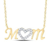 10K Gold Diamond Heart Mom Necklace 1/10 Cttw- 18 Yellow