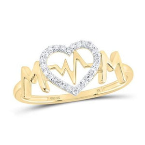 10K Gold Diamond Heartbeat Mom Ring 1/10 Cttw Rose