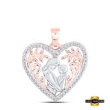 10K Gold Diamond Mom & Child Heart Pendant 1/10 Cttw Rose