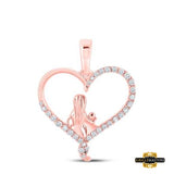 10K Gold Diamond Mom & Child Heart Pendant 1/5 Cttw Rose