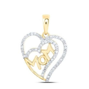 10K Gold Diamond Mom Double Heart Pendant 1/3 Cttw Yellow