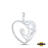 10K Gold Diamond Mom With Child Heart Pendant 1/10 Ctw-Dia White