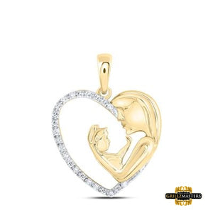 10K Gold Diamond Mom With Child Heart Pendant 1/10 Ctw-Dia Yellow