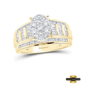 10K Yellow Gold Round Diamond Oval Cluster Bridal Engagement Ring 1 Cttw Style Code Gndrg719 White