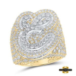 10K Two Tone Gold Baguette Diamond E Initial Ring