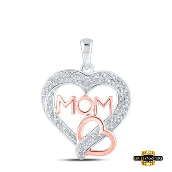 10K Two-Tone Gold Diamond Heart Mom Pendant 1/4 Cttw White/Rose