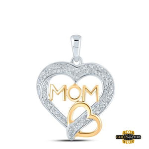 10K Two-Tone Gold Diamond Heart Mom Pendant 1/4 Cttw White/Rose