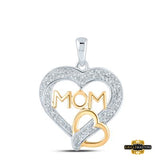 10K Two-Tone Gold Diamond Heart Mom Pendant 1/4 Cttw White/Yellow