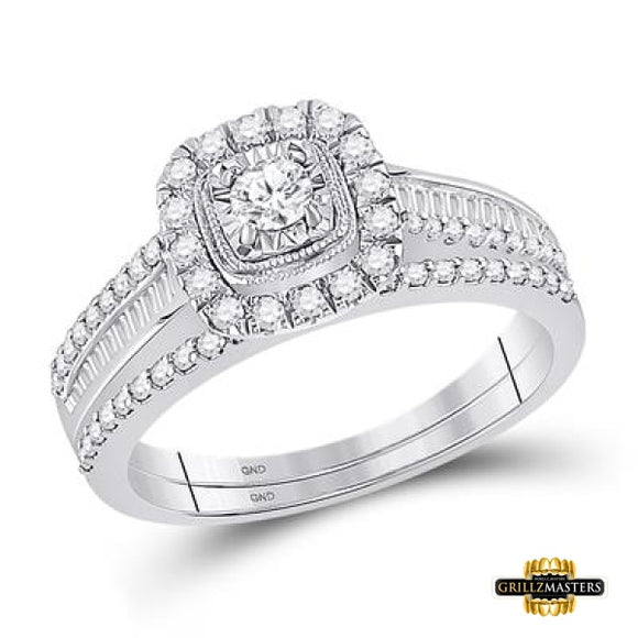 10K White Gold Round Diamond Bridal Wedding Ring Set 5/8 Cttw