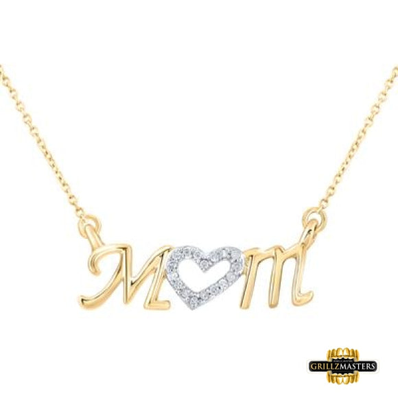 10K Yellow Gold Diamond Mom Necklace 1/20 Cttw -18