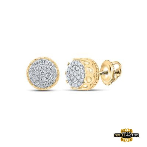 10K Yellow Gold Round Diamond Cluster Earrings 1/2 Cttw