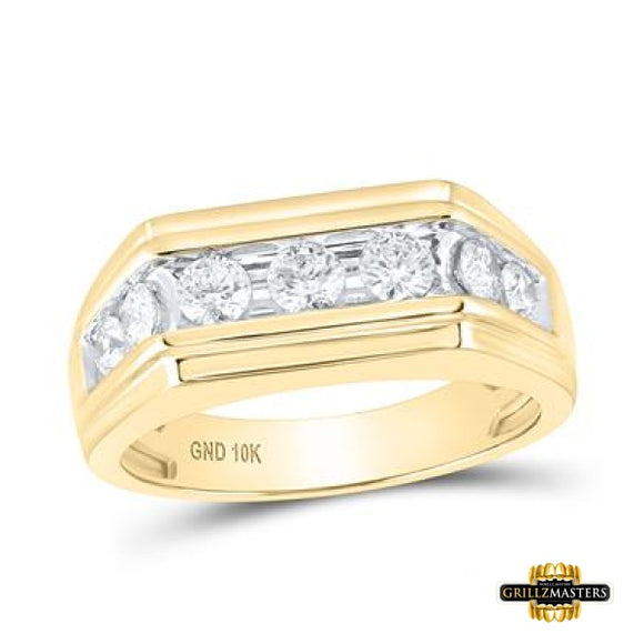 10K Yellow Gold Round Diamond Flat Top Band Ring 1 Cttwstyle Code Geoc8003