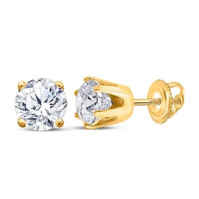 14k Yellow Gold Round Diamond Solitaire Stud Earrings 1/6 CTTW (Certified)