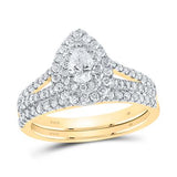 14k Gold Pear Diamond Halo Bridal Wedding Set 1 CTTW (CERTIFIED)