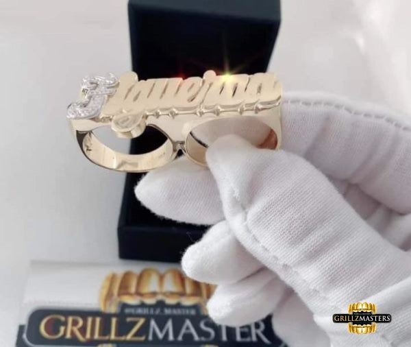 Custom Knuckles Name Ring Gold Plated Large Old English Nameplate Ring | Name  rings, Nameplate ring, Multi finger rings