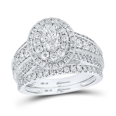 14k White Gold Oval Diamond Halo Bridal Wedding Ring Set 2 CTTW (CERTIFIED)