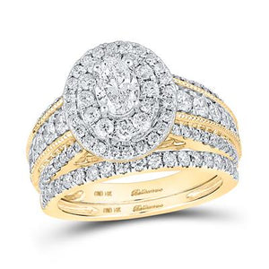 14k Yellow Gold Oval Diamond Halo Bridal Wedding Ring Set 2 CTTW (CERTIFIED)