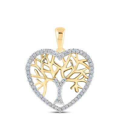 10k Yellow Diamond Tree Of Life Heart Pendant 1/4 CTTW