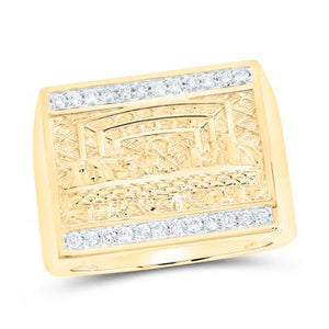 10k Yellow Gold Diamond Last Supper Square Ring 1/3 CTTW