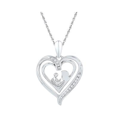 Sterling Silver Diamond Mom & Child Heart Pendant 1/20 CTTW