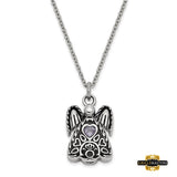 Stainless Steel Cz Birthstone Antiqued Angel Ash Holder 18In. Necklace February Purple