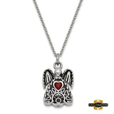 Stainless Steel Cz Birthstone Antiqued Angel Ash Holder 18In. Necklace January Deep Red
