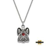 Stainless Steel Cz Birthstone Antiqued Angel Ash Holder 18In. Necklace July Red