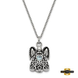 Stainless Steel Cz Birthstone Antiqued Angel Ash Holder 18In. Necklace March Aqua