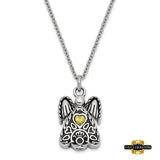 Stainless Steel Cz Birthstone Antiqued Angel Ash Holder 18In. Necklace November Yellow
