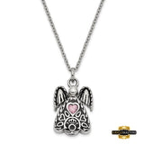 Stainless Steel Cz Birthstone Antiqued Angel Ash Holder 18In. Necklace October Pink