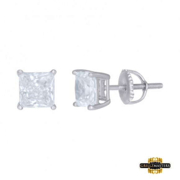 Sterling Silver 6Mm Square Cubic-Zirconia Stud Earrings