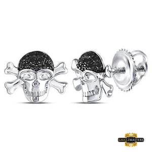 Sterling Silver Black Diamond Pirate Skull Crossbones Earrings 1/10 Cttw Style Code Sewwz2461/w