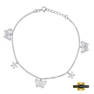Sterling Silver Butterfly/Flower Charm Anklet