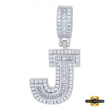 Sterling Silver Cubic Zirconia Initial J Pendant White