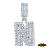 Sterling Silver Cubic Zirconia Initial N Pendant White