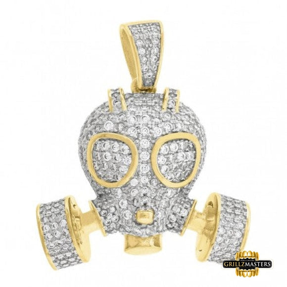 Sterling Silver Cz Gas Mask Pendant