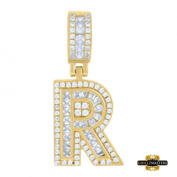 Sterling Silver Cz Initial R Pendant Yellow