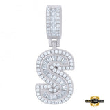 Sterling Silver Cz Initial S Pendant White