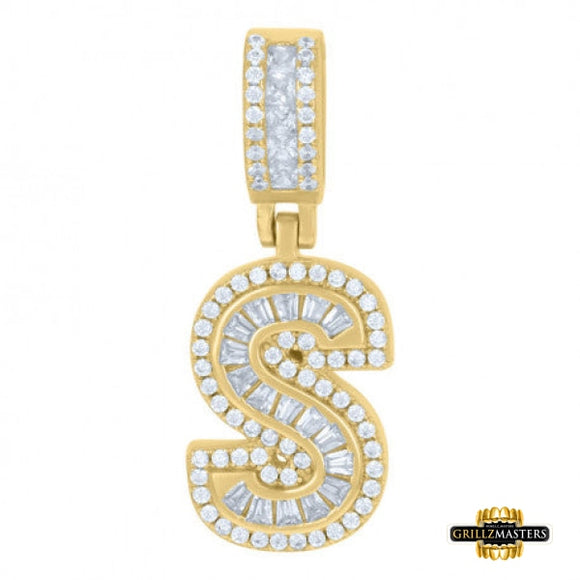 Sterling Silver Cz Initial S Pendant Yellow