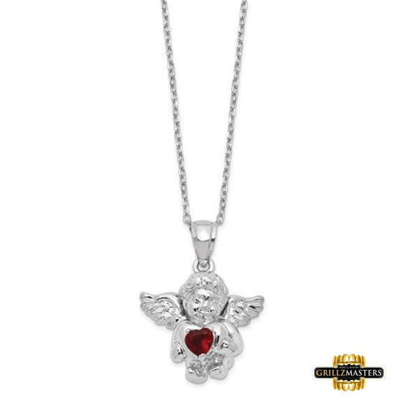 Sterling Silver Cz January Birthstone Angel Ash Holder 18In Necklace July