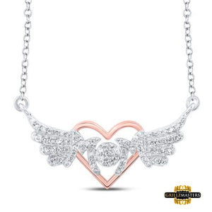 Sterling Silver Diamond Heart Wing Mom Necklace 1/5 Cttw- 18