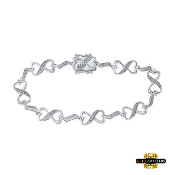 Sterling Silver Round Diamond Infinity Bracelet 1/4 Cttw