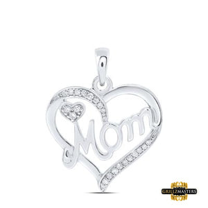 Sterling Silver Diamond Mom Heart Pendant 1/10 Cttw